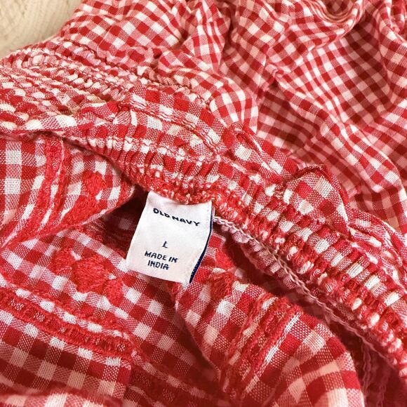 Old Navy Smocked Tie-Shoulder Red White Gingham Sleeveless Top - Picture 5 of 6